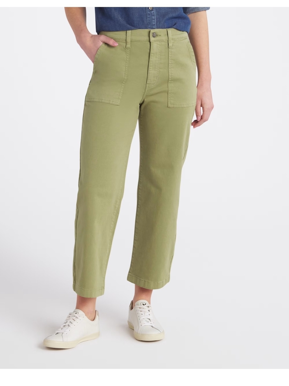 Studio Blue Dawn Patch Pocket Crop Wide Leg Pant In Olive Green